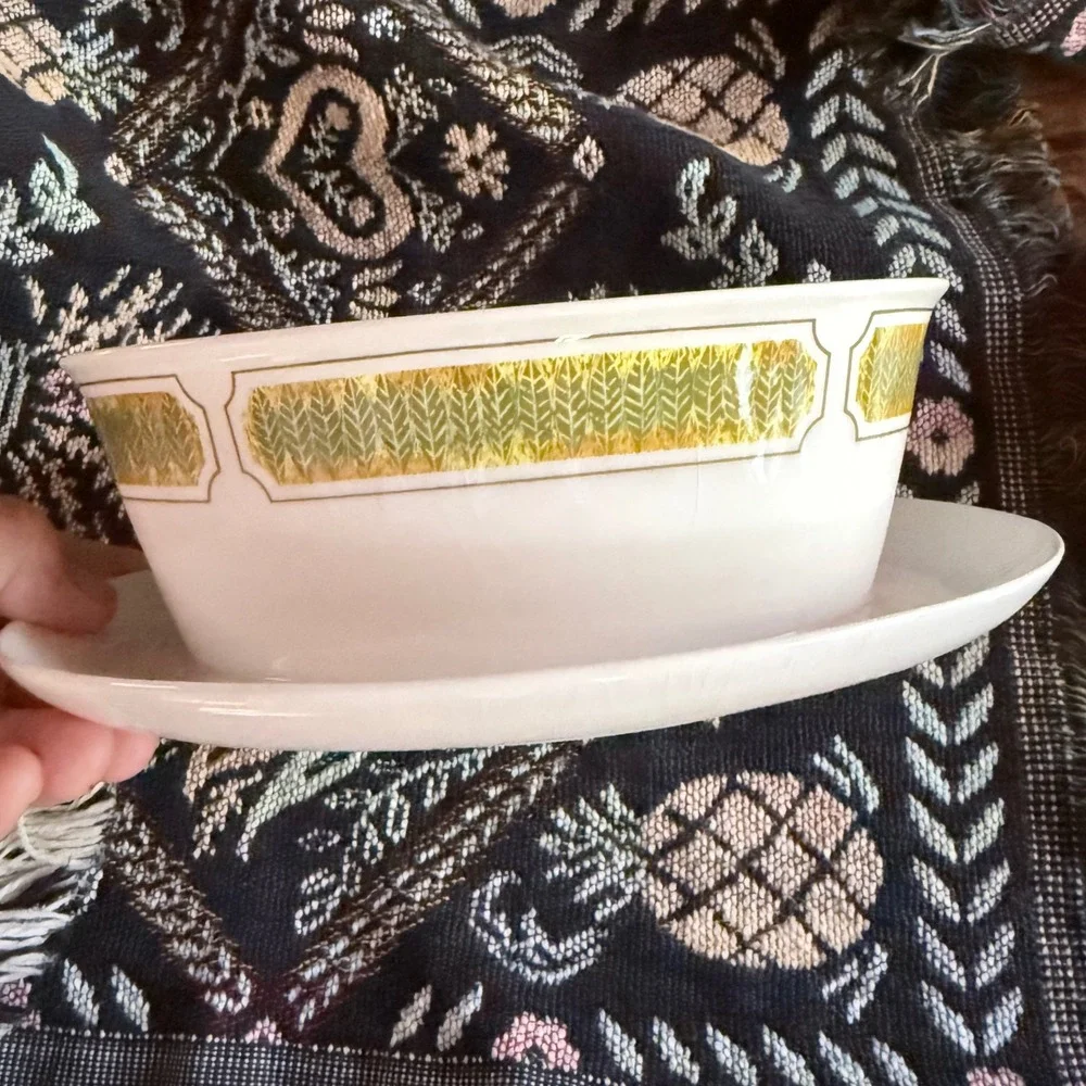 Franciscan Gravy Boat Hawaii White Green Good Vintage MCM Whitestone Ware